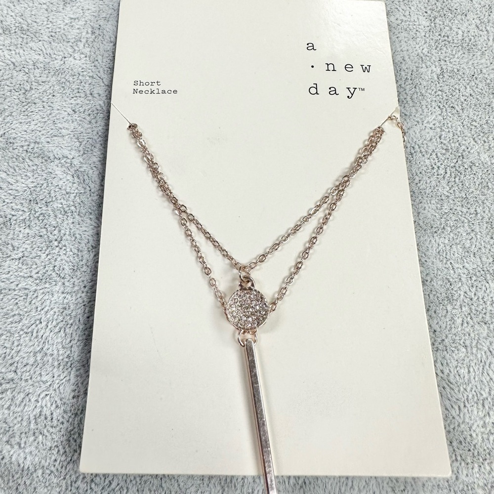 a . new day Gold Tone Two Strand With Rhinestone Charm Necklace